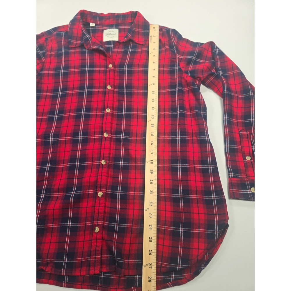Jach's Girlfriend Cozy Flannel Shirt Red Plaid Long Sleeve Sz L Hand Pockets - Picture 2 of 8